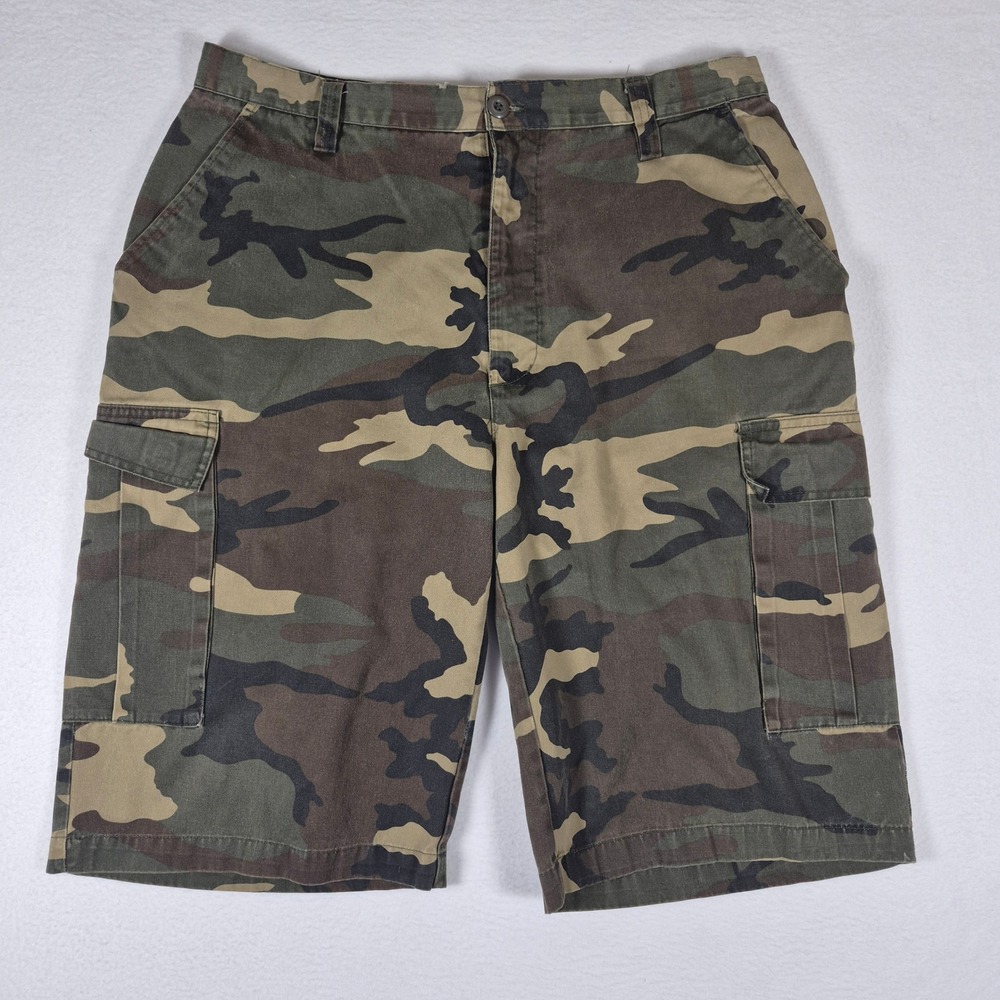 Unbranded Cargo Shorts Mens 38 Camo Green Woodland Military Streetwear